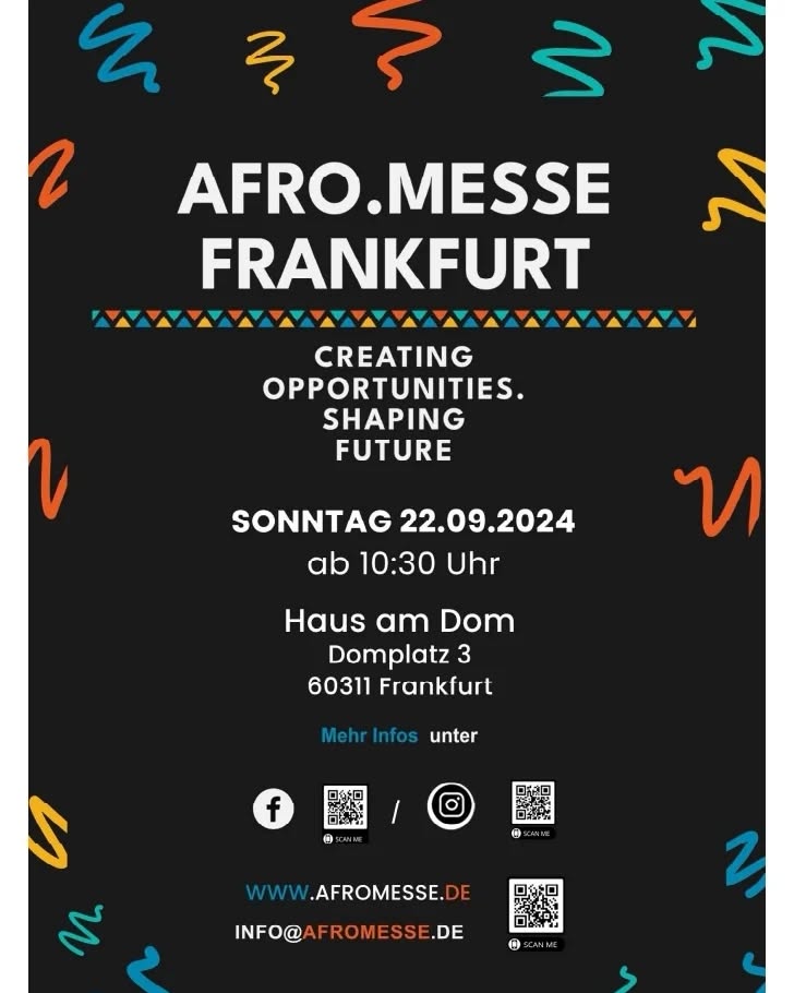 SAVE THE DATE 👉🏾 22.09.2024
🕥 Ab 10:30 Uhr
📍Haus am Dom - Domplatz 3
60311 Frankfurt am Main
✨✨✨✨✨✨✨✨✨✨✨✨