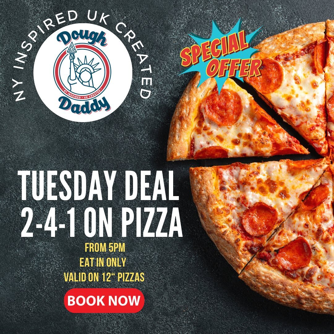 Tuesday Deal * 2 for the price of 1 on all our 12” pizzas ! *😱🤩🍕Feed the family for less 💪🏾
Book now to avoid missing out 🥳
* subject to availabilty , cheapest pizza will be free, Tuesdays only - eat in only exp 2nd sept
#sports #londonfood #london #foodie #pizza #londonfoodguide #londoneats #foodphotography #food #foodstagram #londonfoodies #instafood #foodblogger #londonfoodblogger #londonfoodblog #londonrestaurants #foodiesofinstagram #foodgasm #giantslice #londonrestaurant #timeoutlondon #eatlondon #doughdaddyuk #nyinspiredukcreated #londonfoodscene