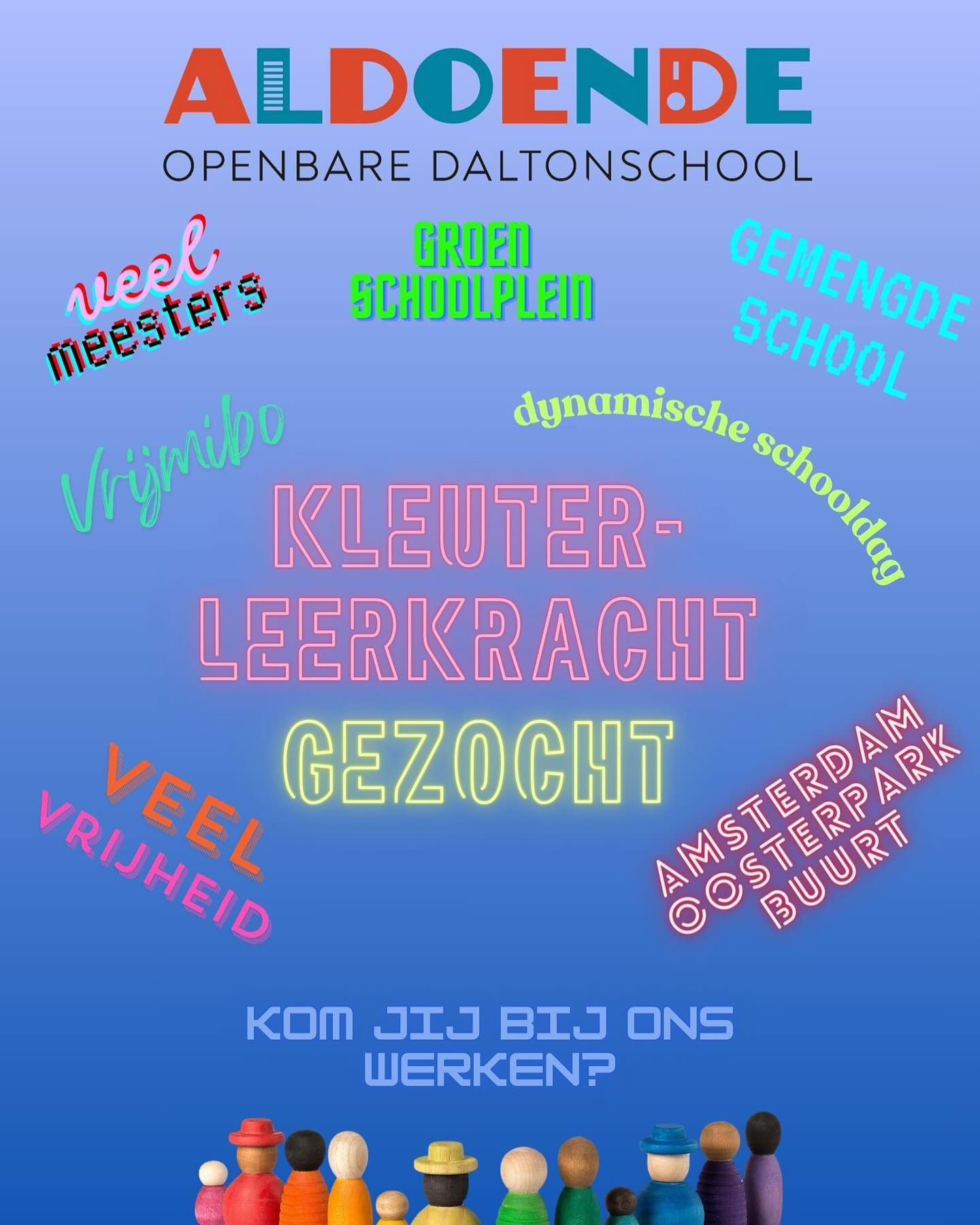 Wij zoeken nog steeds nieuwe collega’s! Altijd al willen werken op een leuke school in Amsterdam-Oost? Bekijk onze website voor meer informatie of stuur een mail naar m.dammen@obsaldoende.nl