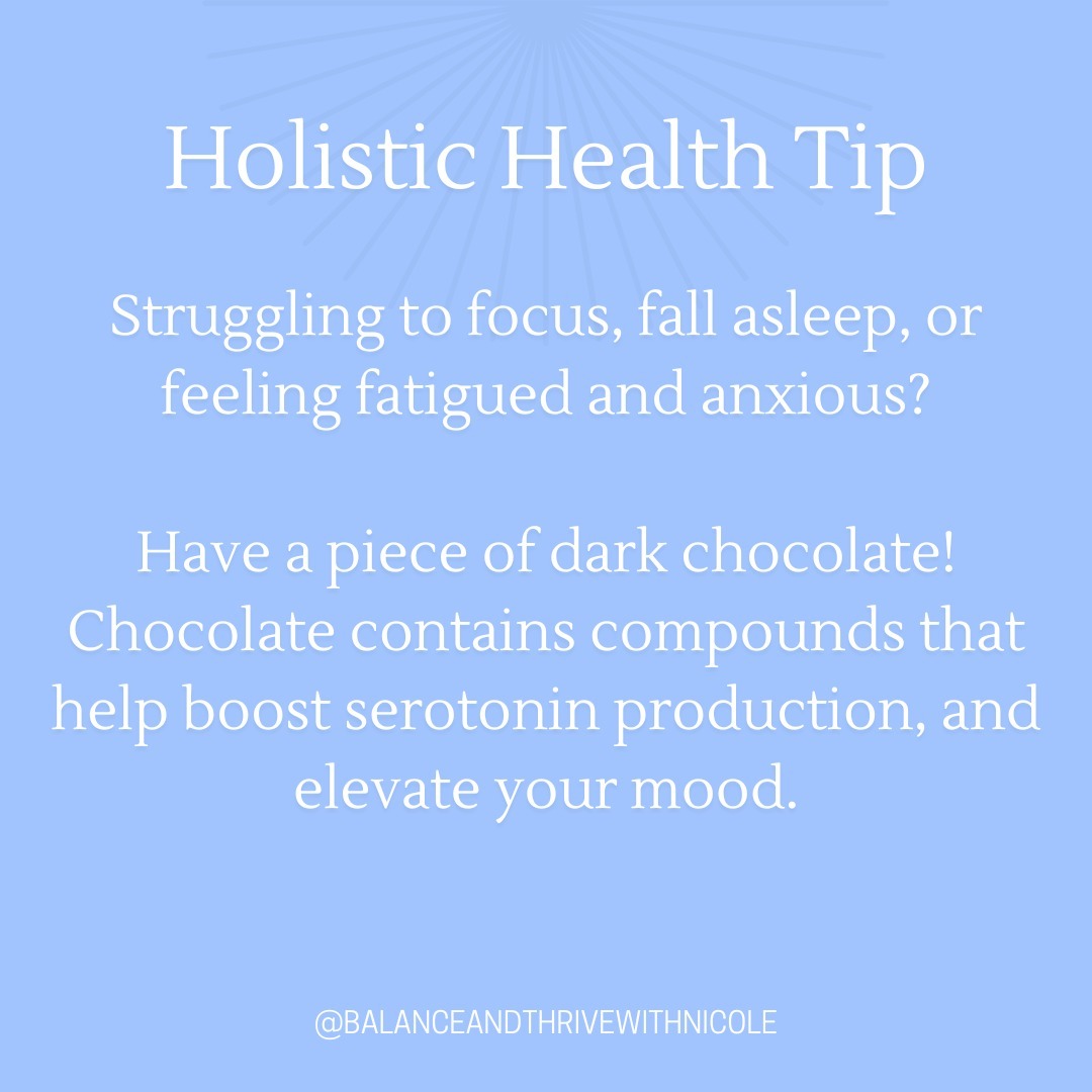 Feeling off? 😔 It might be your serotonin levels! Low serotonin can affect you in so many ways—mentally, physically, and emotionally.
🧠 Mentally: It can leave you feeling anxious, irritable, and even make it harder to focus or sleep.
💪 Physically: You might feel fatigued, crave sugar, or experience digestive issues like bloating or constipation.
💖 Emotionally: Low serotonin can bring on feelings of low self-esteem, increased stress, and even social withdrawal.
For women, these shifts are even more noticeable during PMS. When progesterone spikes, serotonin dips, and suddenly, you're reaching for chocolate 🍫. It’s not just a craving—your body is looking for a natural mood booster! Chocolate contains compounds that help raise serotonin levels, so indulging in high-quality dark chocolate in moderation can actually help lift your mood and support your overall well-being during this time. 💫
So next time you’re craving chocolate, enjoy it mindfully, knowing it’s helping you feel more balanced. 😘
#holistichealing #serotoninboost #womenswellness #pmsrelief #mindbodybalance #darkchocolate