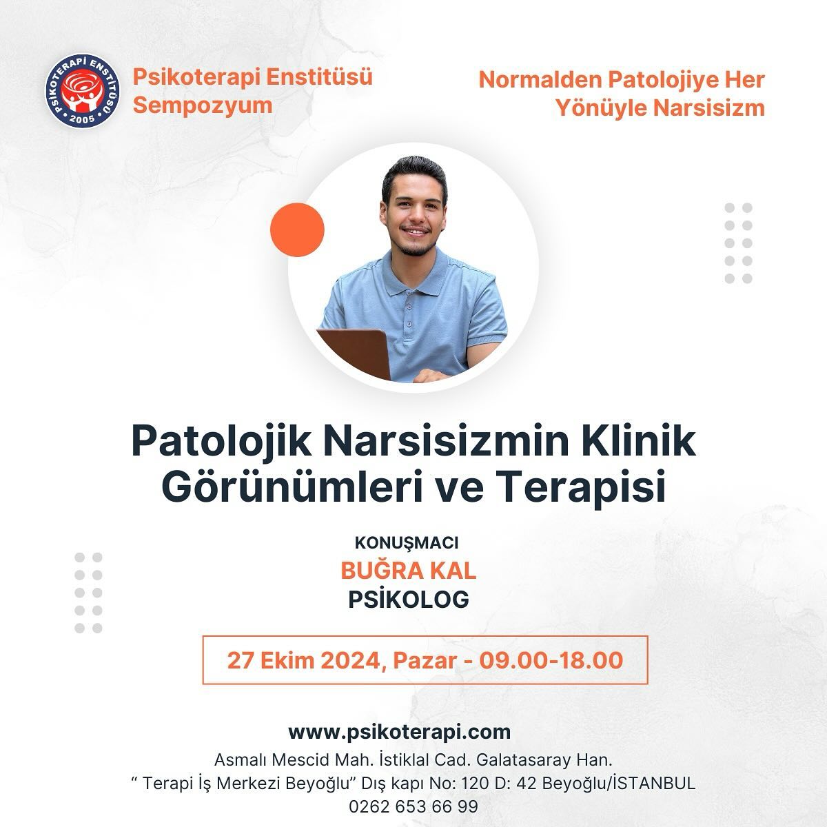 27 Ekim Pazar günü Psikoterapi Enstitüsü Beyoğlu şubesinde “Normalden Patolojiye Her Yönüyle Narsisizm” temalı sempozyum gerçekleştirilecektir. Sempozyumda “Patolojik Narsisizmin Klinik Görünümleri ve Terapisi” başlığıyla sunum yapacağım. Sempozyuma ruh sağlığı profesyonelleri ve öğrencileri katılım sağlayabilmektedir. @psikoterapi_enstitusu #psikoloji #terapia
