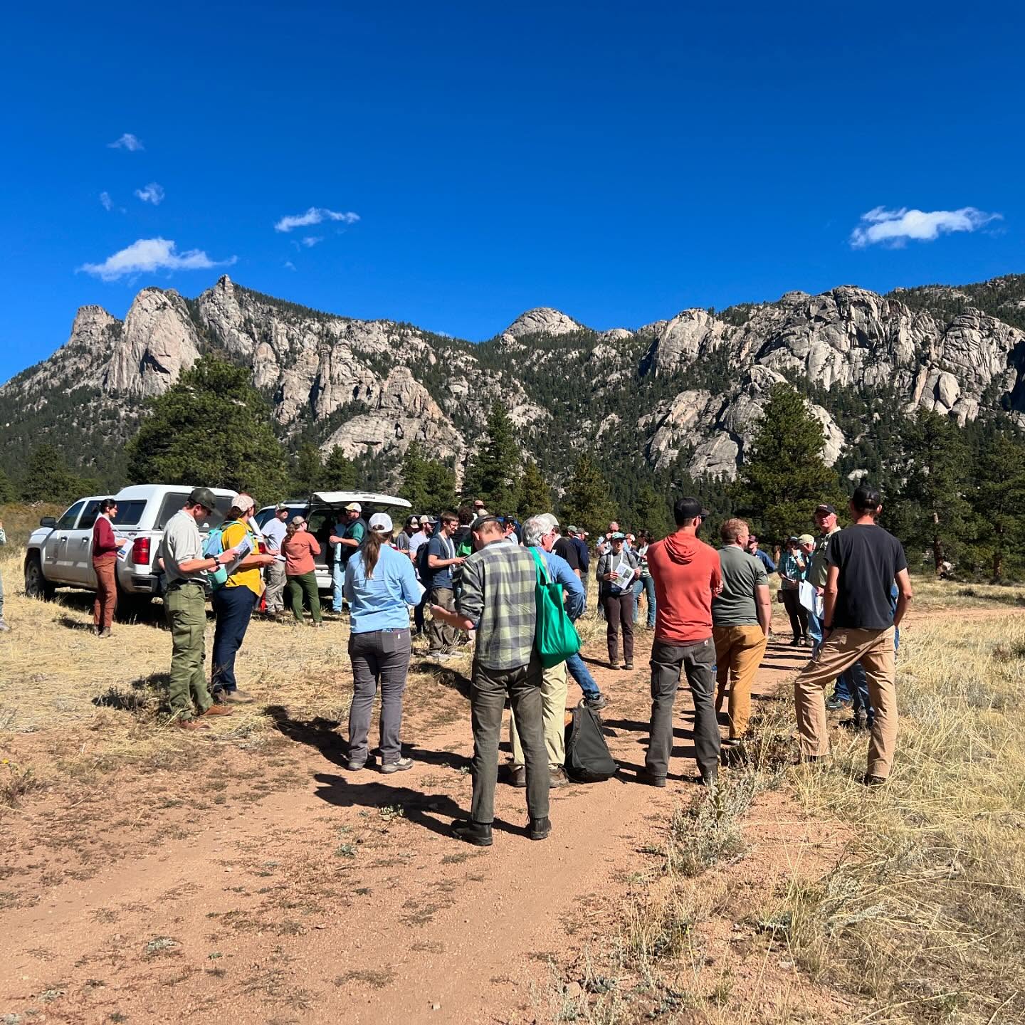It was great to welcome the Society of American Foresters for the national convention to MacGregor Ranch! Participants were able to explore the ranch’s forestry efforts, including our three-phase forestry project designed to improve forest health and resilience. This project focuses on thinning and habitat restoration, all aimed at creating forest spaces that are better prepared to receive fire, giving firefighters a stronger chance at success during wildfire events.
In addition to the forestry work, the SAF members learned about MacGregor Ranch’s new riparian restoration project, which seeks to rejuvenate local water ecosystems and improve biodiversity. The visit provided a hands-on experience in sustainable land management, showcasing how integrating forestry, conservation, and fire preparedness can protect landscapes for future generations.
Lastly, a huge thank you to the Larimer Conservation District for developing the plans for these projects and organizing events like this to showcase their incredible work. Their efforts not only highlight their accomplishments but also inspire others to adopt similar practices in conservation and land stewardship.
