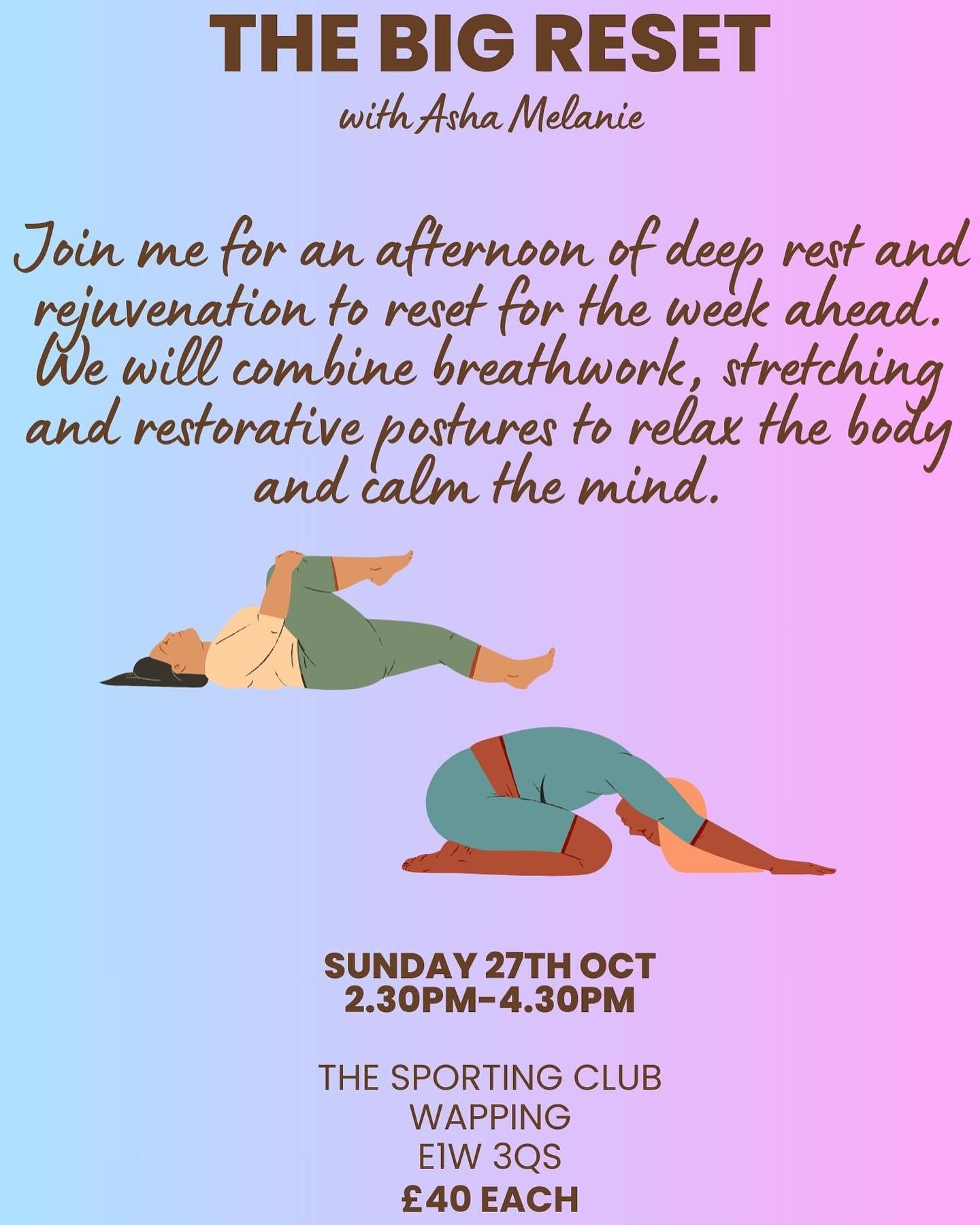 ✨IT’S RESET TIME✨
I’m back teaching my favourite workshop at my favourite gym🎉
Link in bio to book🧘🏾♀️