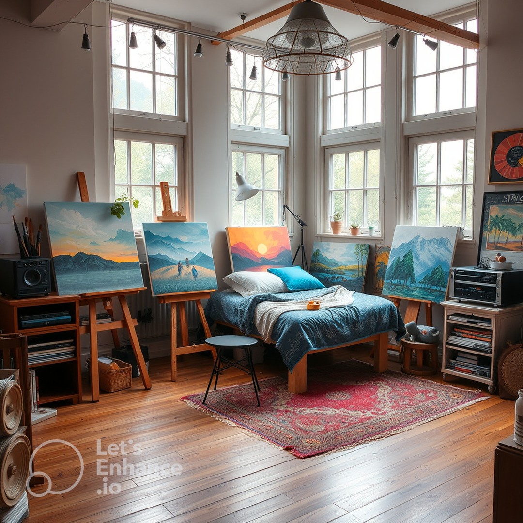 My painting studio generated with AI.