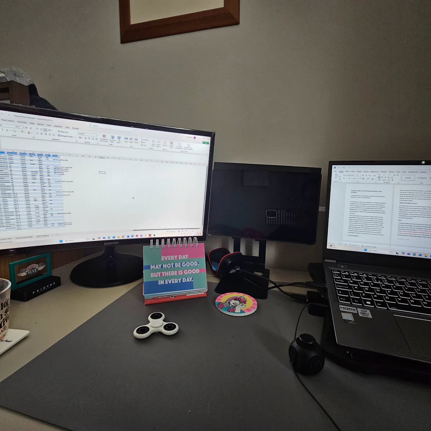 Another week of 'what my desk looks like today' (not different to the previous time I did this🤣)
This week I've been working towards the completion of a draft of my fourth chapter - which is the second results chapter🤯
More space than usual on my desk today because I was joined by a ginger cat earlier this afternoon