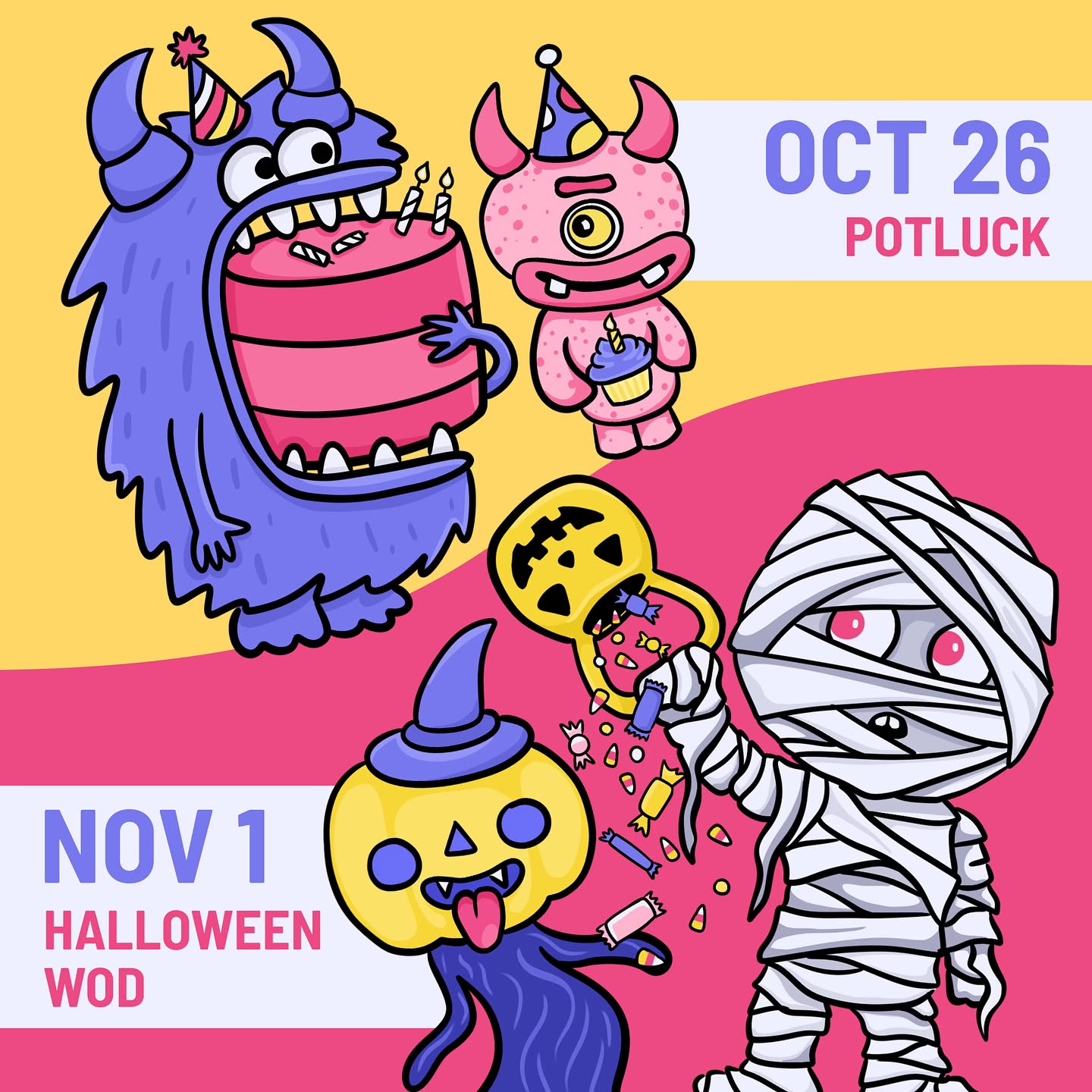 Les amis!!!!! 📣
Réservez votre 26 octobre!! 🗓️
Nous vous convions a partager un gros workout dans l’après midi suivie d’une belle soirée pour fêter les anniversaires de vos coachs (plus de détails à venir). 🎉 🥳 🎂
⚡️🌈 💜🤩
Le 1er novembre aura lieu votre Team WOD d’Halloween !!! Venez avec votre plus beau déguisement 🎃🎃
#pulsemontreal #doyoufeelthepulse #crossfitdiberville