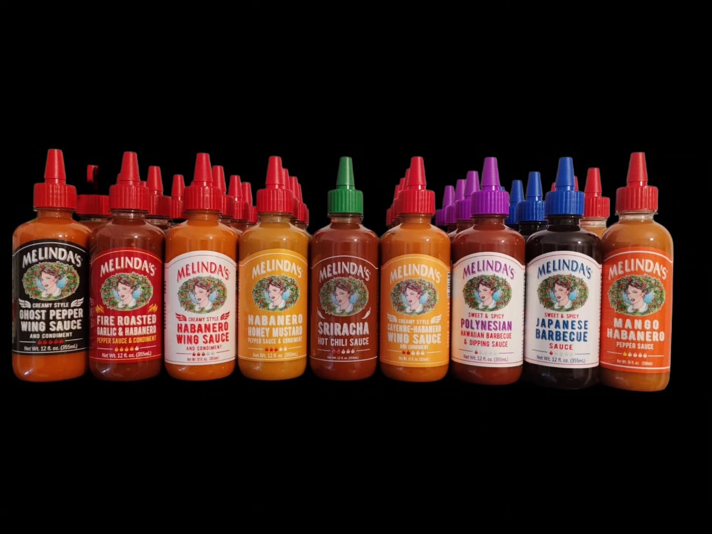 Melinda's sauces .
From sweet and mild
To tasty and hot