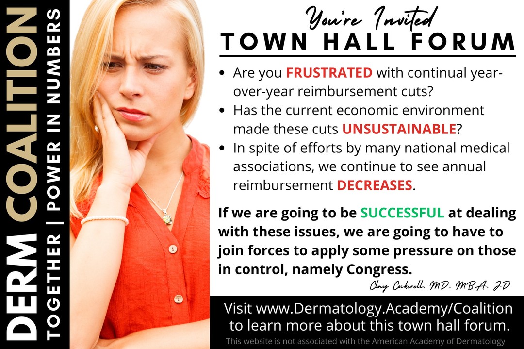 Are you frustrated with unsustainable year-over-year reimbursement decreases? Sign up for the Derm Coalition town hall meeting on 10/29 @ 7:30 ET.
Click on the LinkTree link in the bio for additional information.
#Dermatology #PowerInNumbers #DermCoalition