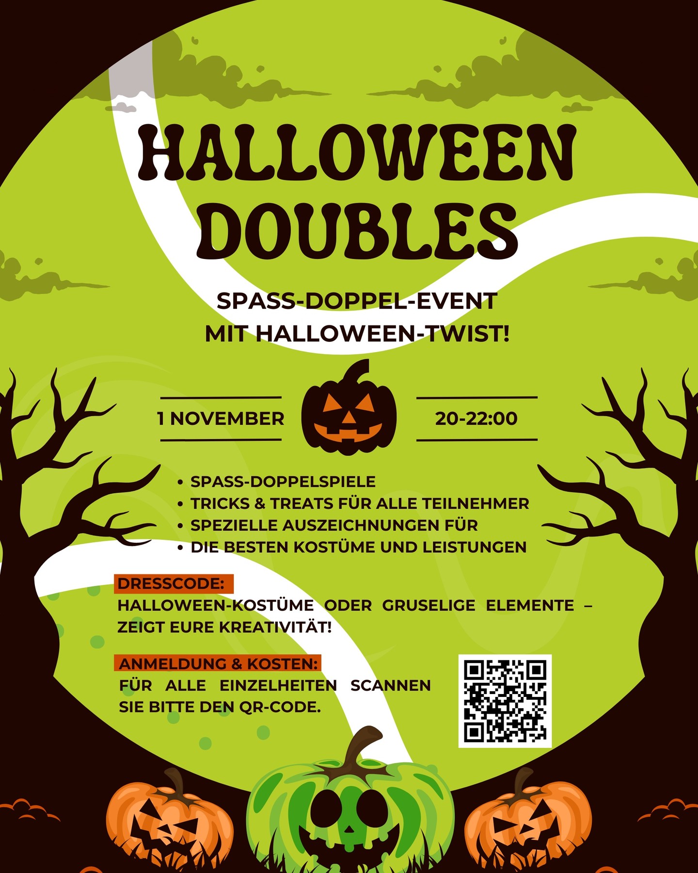 🎃👻 Halloween Doubles Event🎃👻
For just Fr. 70.00 per player (6 players per court), we’ve brewed up a spooktacular deal! 🧙♀️🕸️
💥 What's included?
⏳ 2 hours of play
🎾 New balls
🏟️ Court rental
🍬 Halloween-themed snacks
Bring your ghoul-friends and join us for a frightfully fun time on the court! 🎾🧛♂️ Don’t miss out – it’s going to be a scream! 😈🎃
#HalloweenTennis #TennisTreats #SpookyFun #TennisLovers #gameon