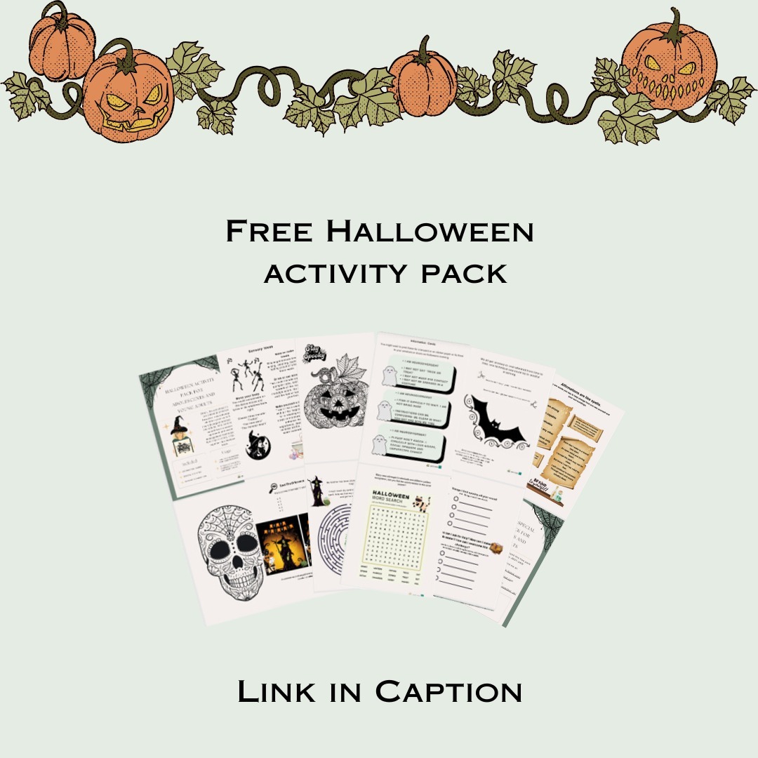 Many of the activities or resources around this time of year are aimed at children, however, we know neurodivergent children grow up to be neurodivergent adolescents and adults.
With that in mind, I have put together a free PDF that considers creativity, mindfulness, sensory activity, and anxiety, all in a themed package.
To download this FREE pdf go to:
https://www.jbotuk.com/resources
#freedownload #freepack #spooky #privatepractice #happyhalloween #activitypack #october #autism #occupationaltherapy #pumpkin #ADHD #trickortreat #scary #sensory #OT #dyspraxia #autumn #pumkinlatte #witch #neurodivergent #adolescent #teen #adult #actuallyautistic #freebie #spells #CAMHS #supportgroup #mentalhealth