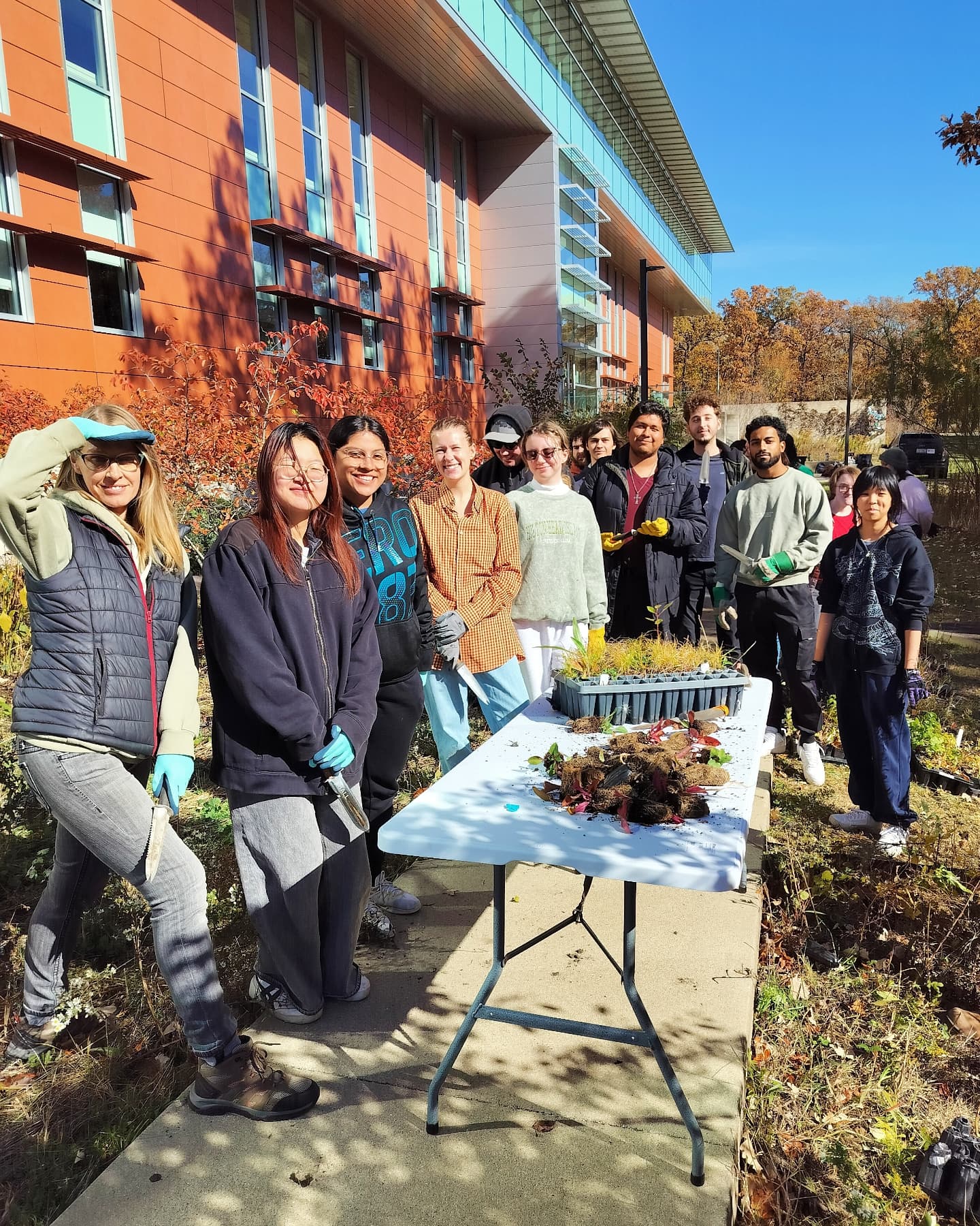 Students from my environmental science course collaborated with our Naturalist to plant 854 native plant plugs, including several paw paw trees, in our native plant gardens south of the science building this afternoon. This effort will enhance habitat and biodiversity on campus and serve as a seed source for future restorations on campus. Peace y'all.