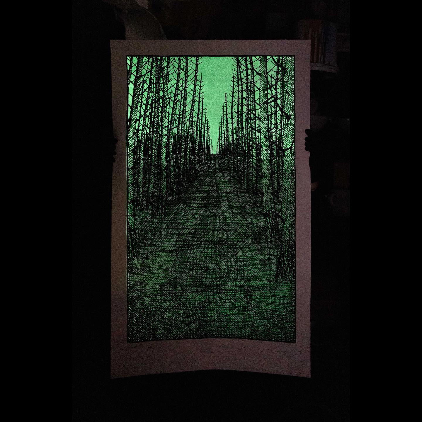 We are delighted to announce that the release of Stanley Donwood’s NEW limited editions NESS- PHOSPHOR will take place on October 31st at 3pm.
This is The Riot After Rain.
It is an edition of 44 in four layers, one of which is a glow in the dark pigment.
Each print is £444
Sets of all three PHOSPHOR prints available. Email the gallery for any enquiries at hello@whistleblowergalllery.co.uk @whistleblowergallery @stanleydonwood @robgmacfarlane.