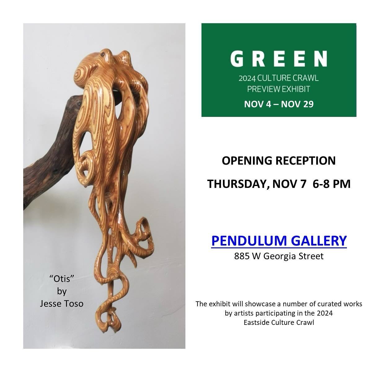 Drop by the fabulous Pendulum Gallery in downtown Vancouver this November for a curated exhibit of some great works by 2024 Culture Crawl artists. @jessetoso
