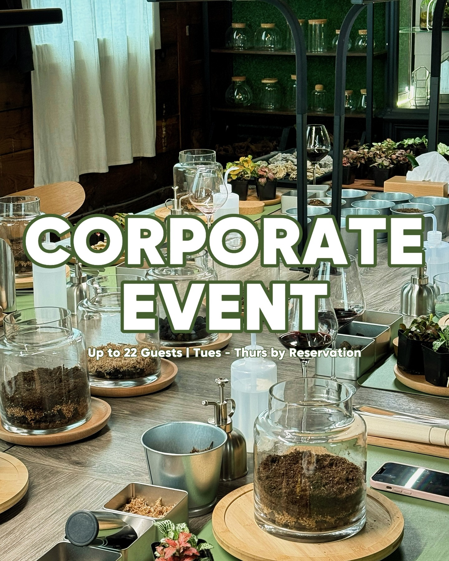 🌿 Host your next company event in a creative, green space!
👥 Up to 22 guests | 📅 Tues–Thurs by reservation
📞 Contact us for booking & custom options!