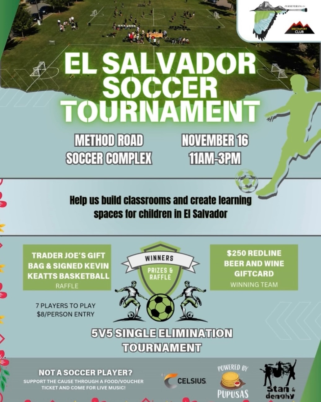 Soccer + Music + Food + Prizes= A Day You Don’t Want to Miss!
🎶 Live Music to keep the good vibes rolling
🥟 Pupusas + Celsius to fuel your fun
🎟️ Raffle: Trader Joe’s gift bag and signed Kevin Keatts basketball
🏆 Prize: $250 Redline Beer & Wine gift card for the winning team
100% of the funds raised will help build 7th, 8th, and 9th-grade classrooms in El Salvador- every dollar counts toward creating a better future for these kids.
Don’t Play Soccer? No Problem!
Come hang out, enjoy the music, the food, and be part of something bigger.
Comment SOCCER to have the registration link and more information sent to you!
Questions? DMs are open!
Whether you’re playing or just here for the vibes, this is an event you won’t want to miss. 🔥
-
-
-
-
#ncsu #ncstate #ncstateoncampus #campusevents #nonprofit #college #collegelife #soccer #soccertournament #livemusic #pupusas #community #support #event #nonprofitfundraiser