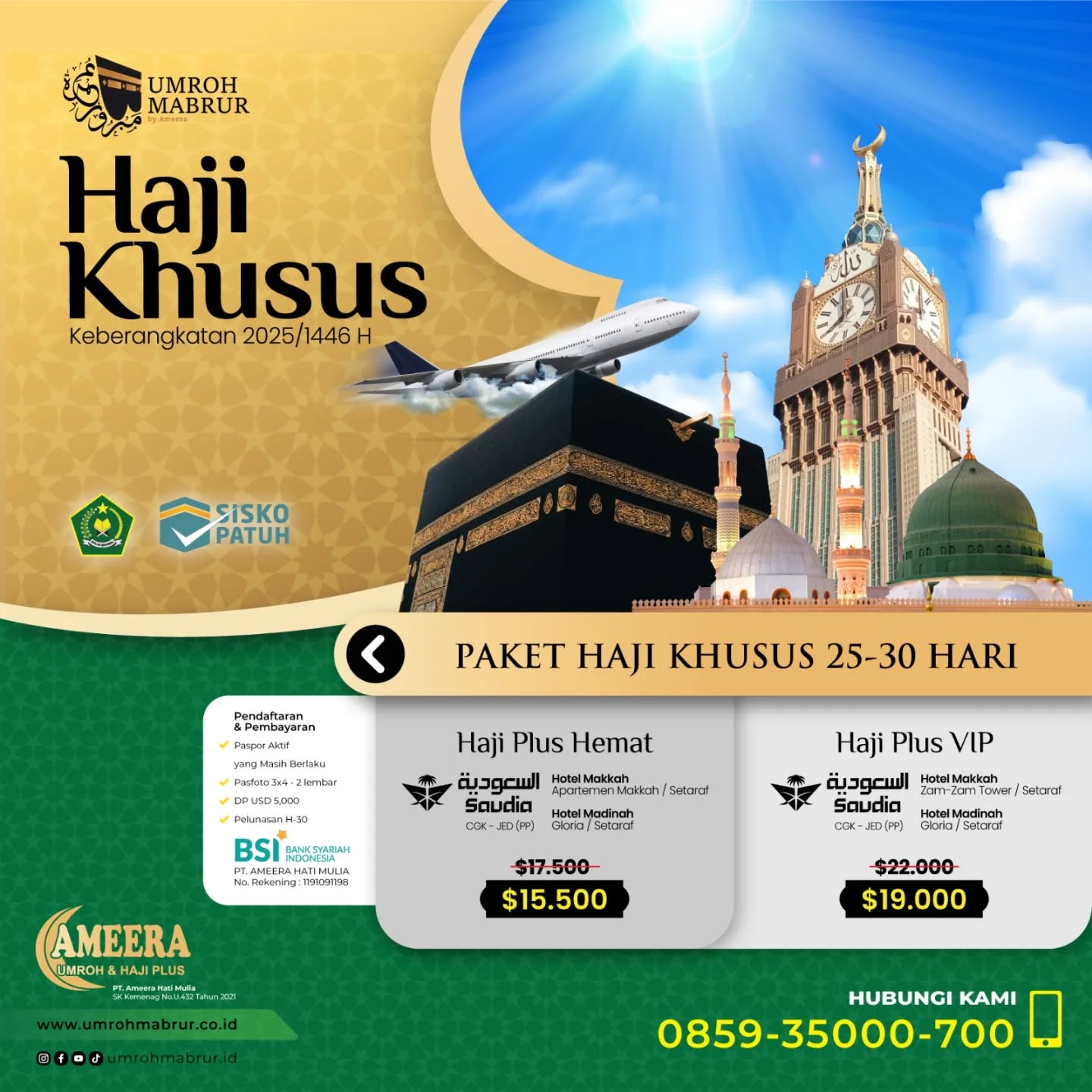 >>>
PROGRAM HAJI KHUSUS 2025
Special potongan harga untuk pendaftaran sampai Akhir tahun 2024. Daftar segera! Seat Terbatas!
Hubungi Umroh Mabrur by Ameera
𝟬𝟴𝟱𝟵-𝟯𝟱𝟬𝟬𝟬-𝟳𝟬𝟬
#umrohmabrur #umroh #umrohmurah #umrohhemat #umrohpromo #haji #hajikhusus #hajifuroda #makkah #madinah #jeddah #umrohbackpacker #umrohplus #hajiindonesia #umrohindonesia #semuabisaumroh #umrohramadhan