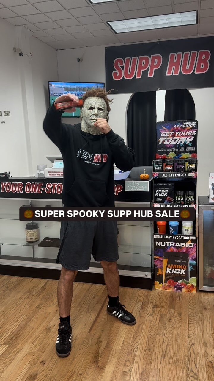 Happy Halloween from Supp Hub!🎃
Our “super spooky Supp Hub Sale” is here! Get 10% of all products in-store or online and get a free pumpkin spice protein bar with all orders over $40!
Stop in for some candy before we eat all of it!