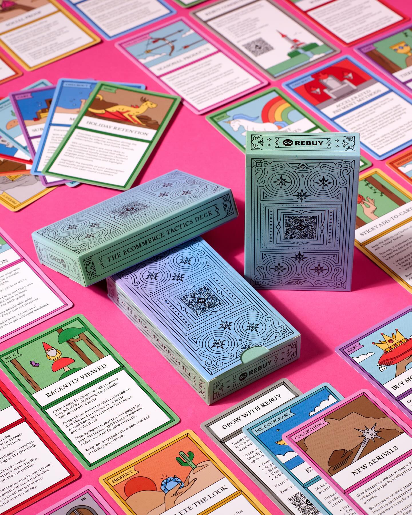 Last month, my job released the Ecommerce Tactics Deck, a curated deck of cards filled with proven ecommerce tips and tactics to help Shopify merchants grow revenue and retain customers.
I had the pleasure of illustrating over 50 designs, all hand-drawn. ✨