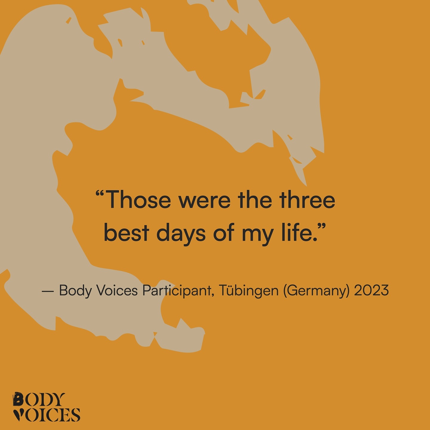 In January 2023, the pilot project took place in the birth town of Eva, in Tübingen in Germany. In a safe place 28 women were invited to come together for three days. Six trainers and six trauma therapists plus supporting team were taking care of them.
During those three days these women got deep insights into trauma theory to understand what happened to them. In six workshops they could try out several – all body oriented – workshop methods: breathing work, movement & dancing work, singing & toning work, clay field work, and meditation specifically for trauma.
Check the Recent Story number 1 on our website (link in bio) for a documentary video of the pilot project in German.
As the feedback of the participants about this first workshop was very positive and showed great results, we aim to bring Body Voices to many more survivors of sexual violence. Our mission is to have Body Voices take place in a different country every year.
#bodyvoices #empowerment #healing #support #community