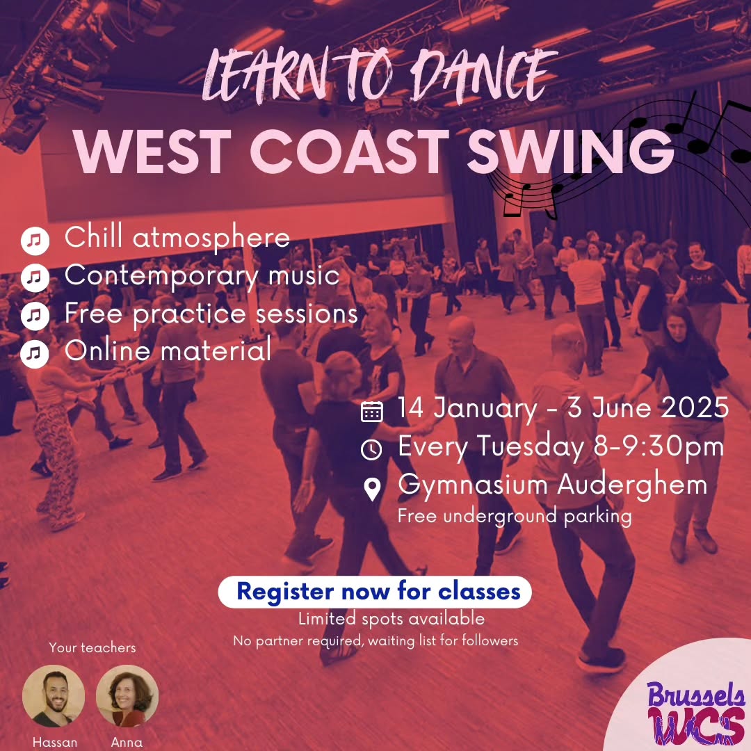 ⭐️NEW✨ - MODERN SWING FOR BEGINNERS
Brand-new 6-month cycle of intensive West Coast Swing classes.
Find out what all the rave is about.
Get all your basics and dance effortlessly by June!
► EVERY TUESDAY from 8 pm to 9:30 pm.
► @ Gymnasium of Oudergem, Invalides laan 214/216, 1160 Oudergem, Dance studio first floor
► 18 classes (27 hrs) = 256€pp
Chill atmosphere
Contemporary music
Professionally trained teachers
No equipment needed
Choose to lead or follow regardless of your gender
Plenty of free practice opportunities
Online material included
LGBTQ+ friendly
Free underground parking
Limited availability for couples and for leaders (single followers on waiting list)
More about WCS & our philosophy on our website
Link in bio
#westcoastswing #brusselswestcoastswing #bwcs #brusselsdance
#modernswing