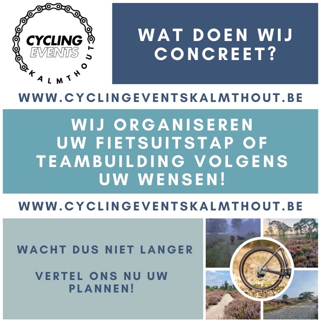 Zomerplanning 2025 😎
Ja ja, wij werken al aan onze zomerplanning 😉
De eerste plekjes zijn reeds ingevuld!
Wil je er ook bij zijn?
Vertel ons nu uw plannen via het aanvraagformulier op:
www.cyclingeventskalmthout.be
Tot snel!
#cycling
#cyclingevents
#cyclingeventskalmthout
#kalmthout
#kalmthoutseheide
#teambuilding
#fietsvakantie
#weekendjeweg
#nature
#fun