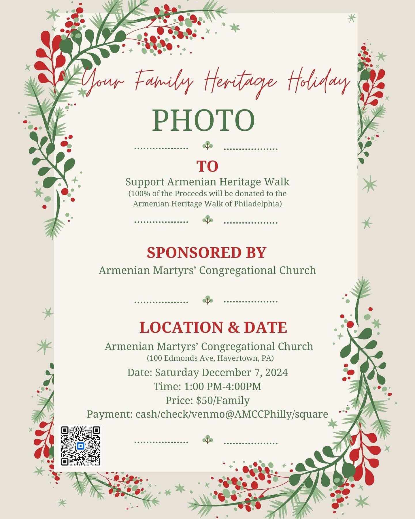 Support the Armenian Heritage Walk & have your family’s holiday photo taken all at once! 100% of the proceeds from all photos taken will support our project!