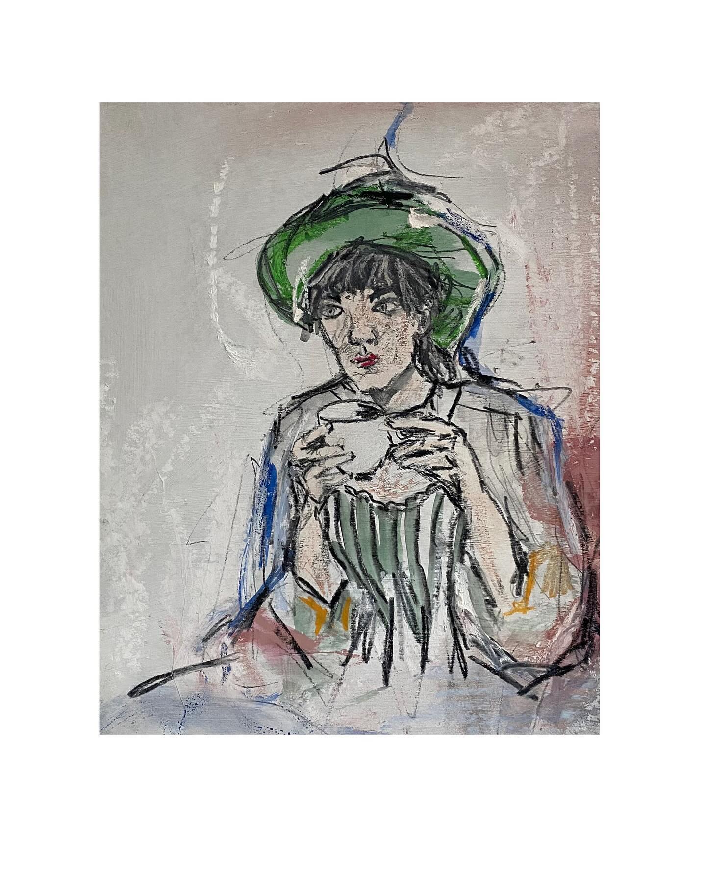 #coffee #contemporaryart #portraitpainting #artlover #weekendisover #20x30cm #mixedmedia #stripes #artonpaper #abstractart