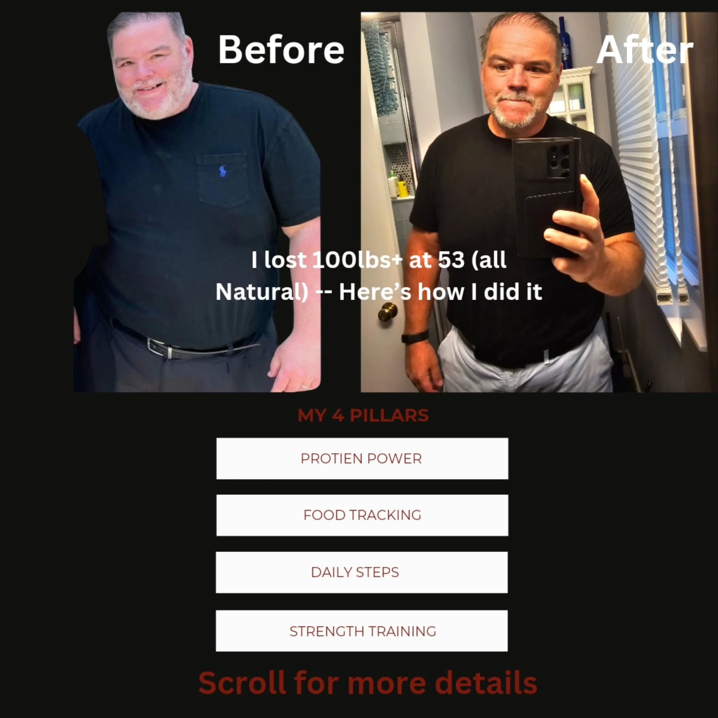 At 53, Iโve lost 100lbs+ and feel stronger than ever. My journey wasnโt about perfectionโit was about consistency with these 4 pillars:
๐ช #1: Focused on protein (calculated for my weight).
๐ฒ #2: Tracked my food (easier than you think).
๐ถ #3: Walked 8,000-10,000 steps daily.
๐๏ธ #4: Lifted heavy weights with compound movements twice a week.
If youโre ready to make a change, it starts with one stepโliterally. Letโs talk about how you can build your own pillars. Drop a ๐ช if youโre ready!
#WeightLossJourney #HealthyLiving #FitnessOver50 #ProteinFirst #WalkingForHealth #StrengthTraining #ConsistencyIsKey