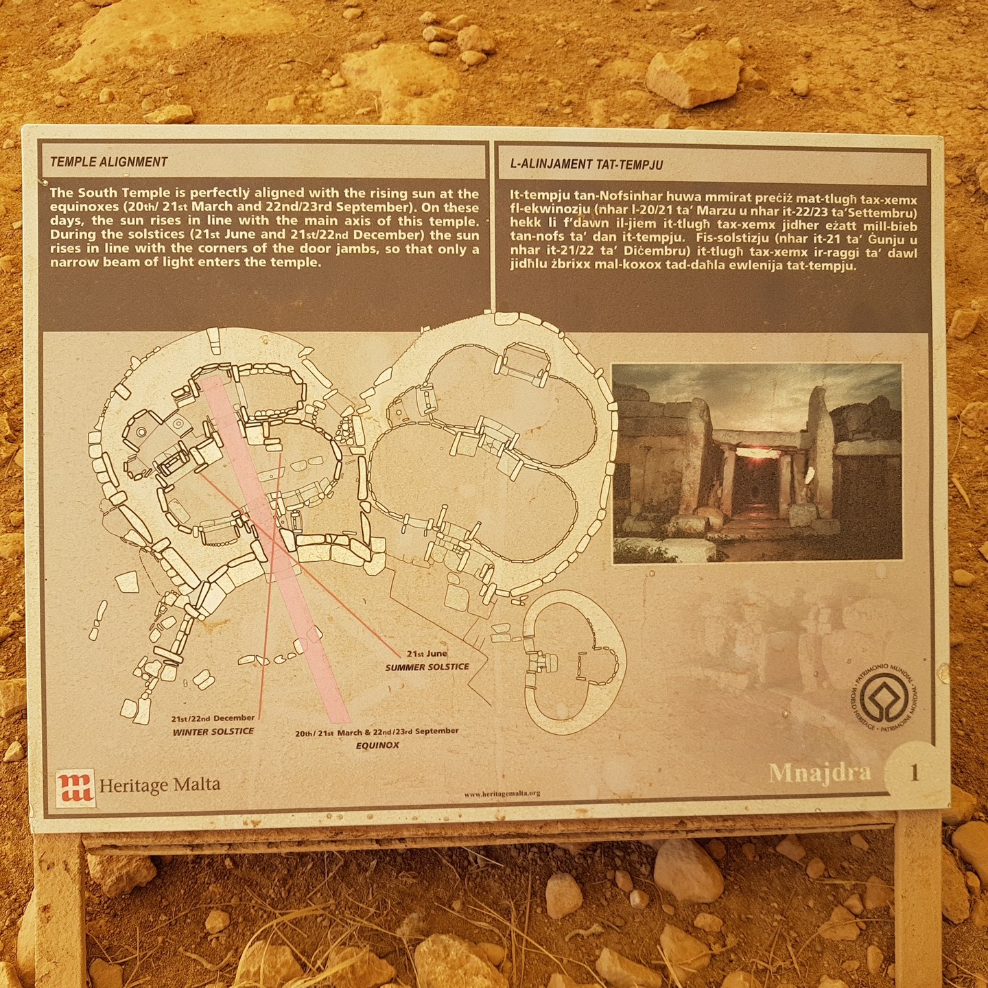 Neolithic age temple complex of ฤฆaฤกar Qim & Mnajdra on SE coast of Malta .. older than StoneHenge and the Pyramids, with the Mnajdra temple famous for its astrological connection: altar illuminated by light beam on the 2 equinoxes and 2 solstices of the year.
Built from this honey coloured limestone, the temples feature some perfectly preserved table altars, tree of life and other nature depictions, and a mindboggling tall pillar estimated to weigh around 20 tons.
Seems the builders weren't as "primitive" as originally thought!
Great video about them on YouTube Megalithic Malta: The BEST PRESERVED Temples of ฤฆaฤกar Qim & Mnajdra
Channel: AncientSitesGirl