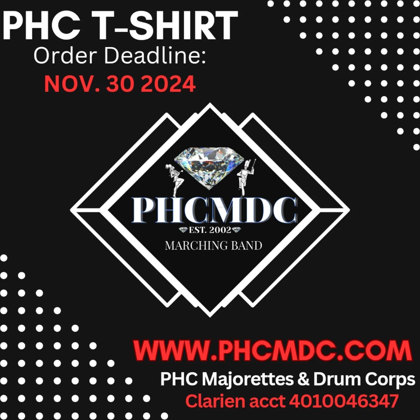 PHCMDC Tshirts are available to members and non-members. Our 1st Order deadline is tomorrow, November 30th, 2024. If ordered and paid by this deadline date, you will receive it on January 7th, 2024. Black and White Shirts are available from Youth XSmall to Adult 4 XLarge.
The next order deadline is December 30th, to receive by the end of January.
#PHCMDC