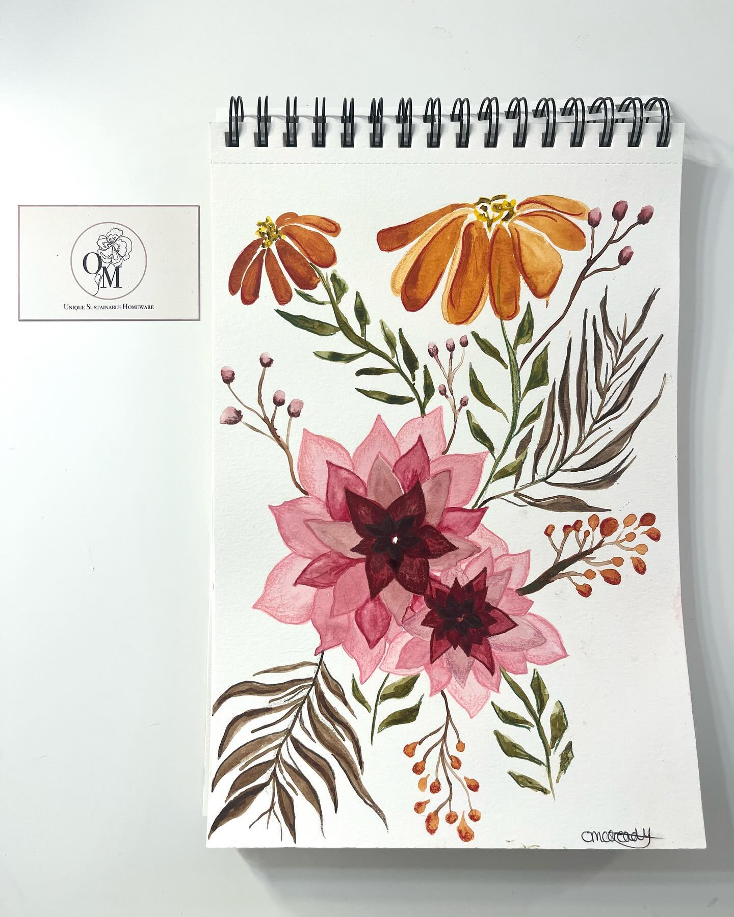 Autumn Florals, hand painted with watercolour paints and added detail using coloured pencils. #handpainted #handdrawn #nature #autumn #watercolour #windsorandnewton #windsorandnewtonwatercolor #prismacolor #colouredpencils #smallbusiness