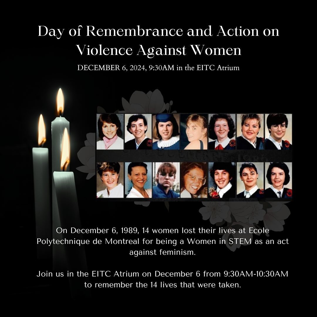 On December 6, 1989 at École Polytechnique de Montréal, 14 women were killed by a man with an assault weapon after he ordered for men and women to go to opposite sides of a room as an act against feminism. This Friday, Dec. 6, from 9:30-10:30AM, we invite you all to join us in remembering the 14 lives that were taken during the École Polytechnique de Montréal tragedy.
UMES is also searching for 14 volunteers to light up candles during the memorial ceremony. If you are interested, check your student email to fill out the volunteer form: https://forms.gle/MQ46Ff69EhxWGK8V8. We also have the link in our linktree.