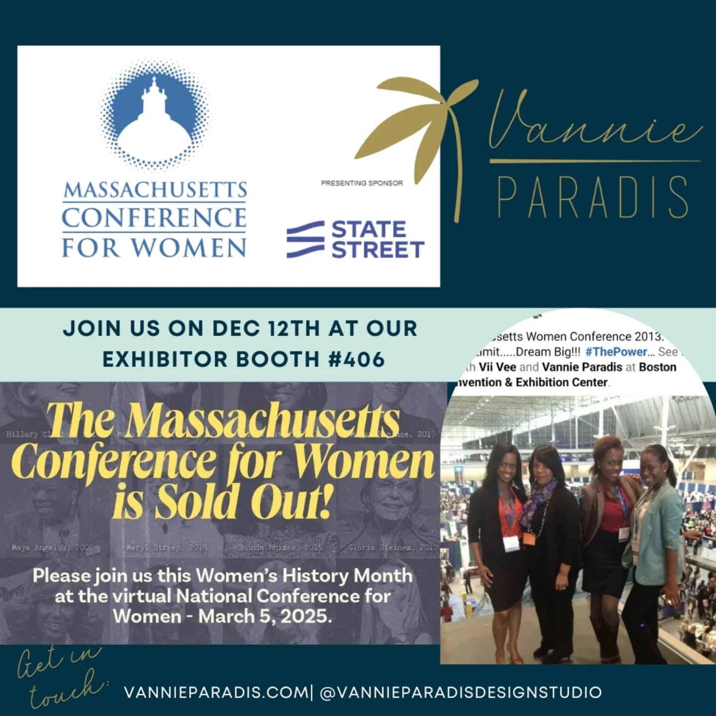 What a "pinch me" moment as we enter the final month of the year! โจ
I've attended the Massachusetts Conference for Women several times over the past 12 years, as my former employer was a presenting sponsor. It's the largest women's conference in the nation, with over fifteen thousand attendees! Now, I get to be an exhibitor with my own business, alongside my amazing employee! It feels surreal, and I'm so thankful for a friend who reminded me how big of a deal this is. ๐
If you're attending the #masswomen conference, come visit us at booth #406! We'll have giveaways, live design dilemma-solving sessions, special rates, and more. Stop by and say hello! ๐
Since we're in our "celebrating all the things" era, I wanted to share this exciting news with you all!
#masswomen
#womensconference
#vannieparadisdesignstudio