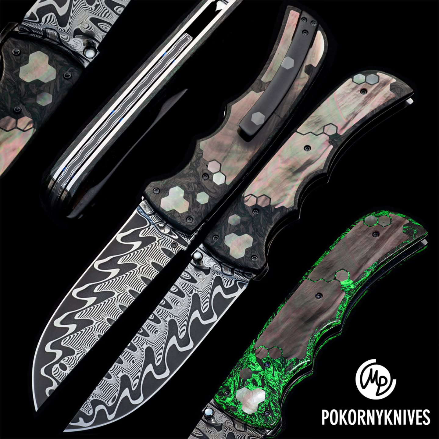 MOP Honeycomb Lumi HUNTER - one of the most complicated knife from this year. Exclusive ELMAX Core (MX2 BoomBap) blade by @futuronforge , black Mother of pearl inlays, "Dark Matter Glow" by @fatcarbon .
Have a great weekend 🔥🔥🔥🙈