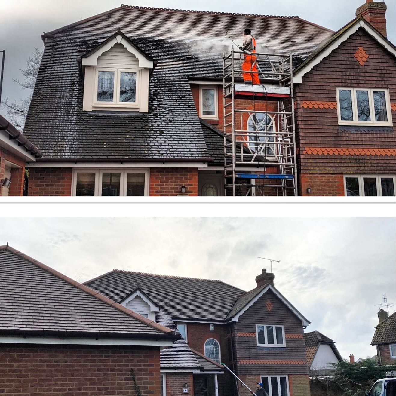 Steam cleaning in action……like new 😎 #exteriorcleaning #roof #roofcleaning #steamcleaning #satisfying #clean #propertymaintenance #cleaningservice