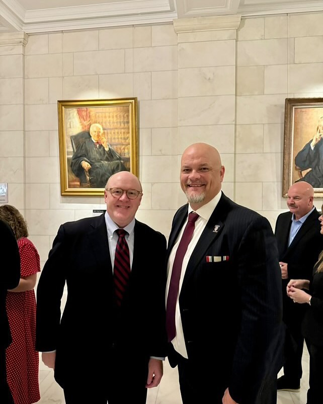 Thanks to all who participated in our Supreme Court Admission Ceremony in October 2024. Pictured are the current CAVC Bar President James Drysdale (left) with past President Jason Johns (2020-2021) (right) and CAVC Bar members outside of the Supreme Court.
