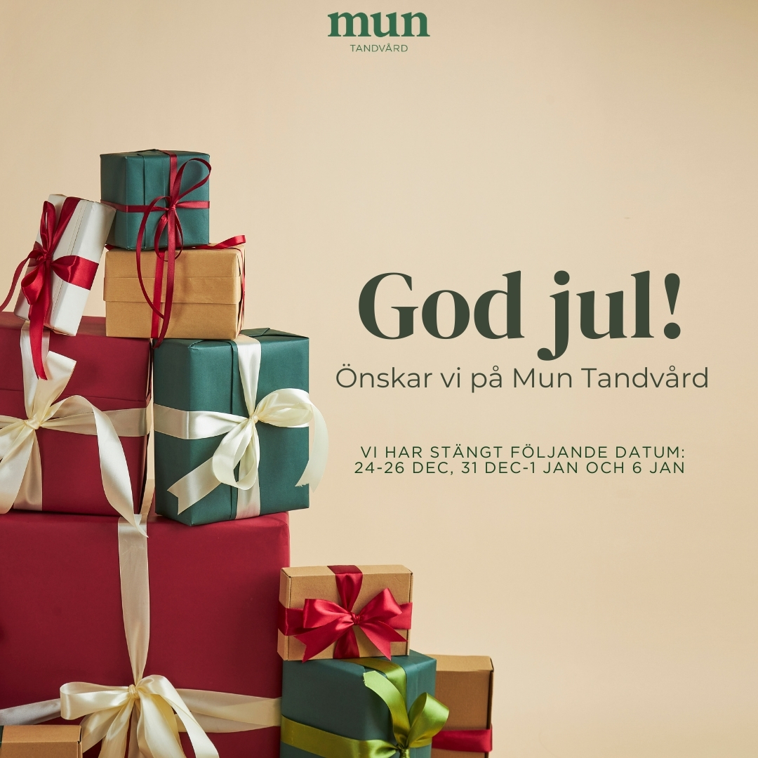 🎄 Jul & Nyår hos oss – Här är planerna! ✨
Hej alla våra fantastiska patienter! 👋
Hoppas ni är redo för glögg, pepparkakor och kanske lite för mycket julmat (det hör till, eller hur?). Här kommer en liten uppdatering om våra öppettider under jul och nyårshelgerna. Så ni slipper stå utanför dörren och knacka när vi är hemma och äter chokladpraliner! 🍫
Vi har stängt:
🎅 24, 25 och 26 december – fullt upp med tomtar, paket och chokladaskar!
🎉 31 december och 1 januari – vi firar in det nya året! 🥂✨
👑 6 januari – vi vilar upp oss en sista gång innan vardagen kör igång på riktigt.
Men vänta nu!
Vi har öppet som vanligt alla andra dagar, så om du behöver fixa något innan jul eller mellan helgerna (till exempel den 23 december), tveka inte att boka in dig! Vi finns här för dig.
Och ja, akuttider finns också för dig som hamnar i knäcktrubbel eller råkar ut för en olycka – för vi vet att tänder och högtider ibland inte är bästa vänner. 😉
Ta hand om er, njut av lite ledighet och hör av er om vi kan hjälpa till. 🎄❤️
God jul och gott nytt år önskar vi på Mun Tandvård