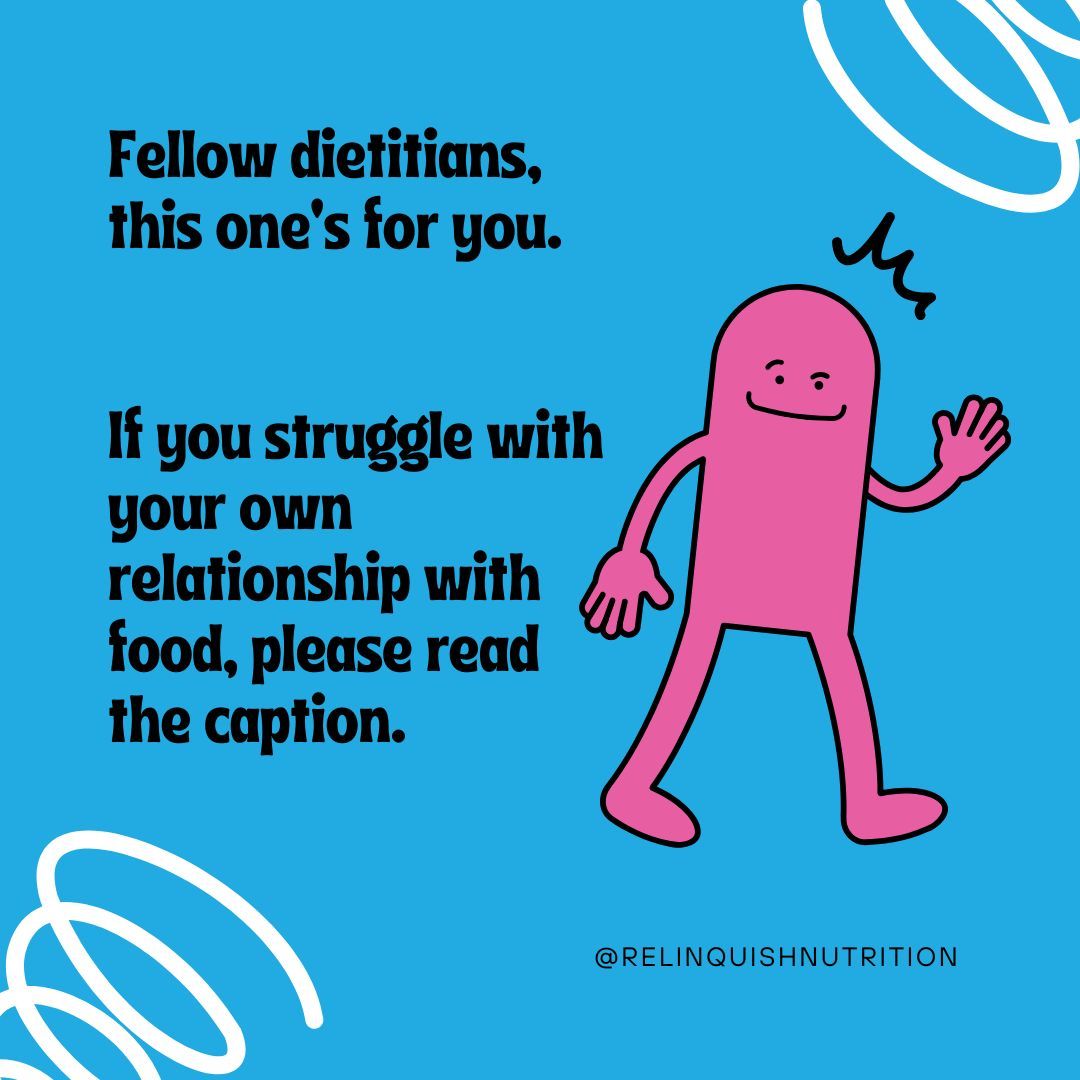 While I donāt know the exact stats, through my personal observations, I believe dietitians are more likely than the general population to have struggled with disordered eating or eating disorders.
Our profession often attracts people who have struggled with food, hoping that learning about nutrition will help them gain control or heal their relationship with food. The Minnesota Starvation Experiment showed us that food deprivation leads to an intense preoccupation with foodāmany participants developed newfound interests in cooking, recipes, and nutrition. Similarly, Iāve had many clients over the past 9 years express a desire to become a RD. Often, though, clients will no longer care about dietetics once they're in recovery and they'll move on to other interests instead.
Back to the point.... ā©
Unfortunately, thereās a stigma about dietitians having their own struggles with food, which can make it even harder to reach out for help. The fear of being judged or seen as less competent can prevent dietitians from seeking the support they deserve.
If this resonates with you, and seeking help feels scary because youāre āsupposedā to have the answers, please remember: you are human first. You deserve support without judgment. My door is always open. š
Just like therapists often have their own therapists, letās normalize dietitians seeking support from other dietitians.