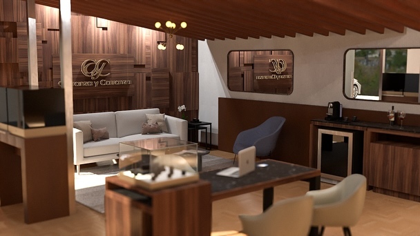 Proyección, diseño y renderizado de espacio de experiencia para cliente personalizada.