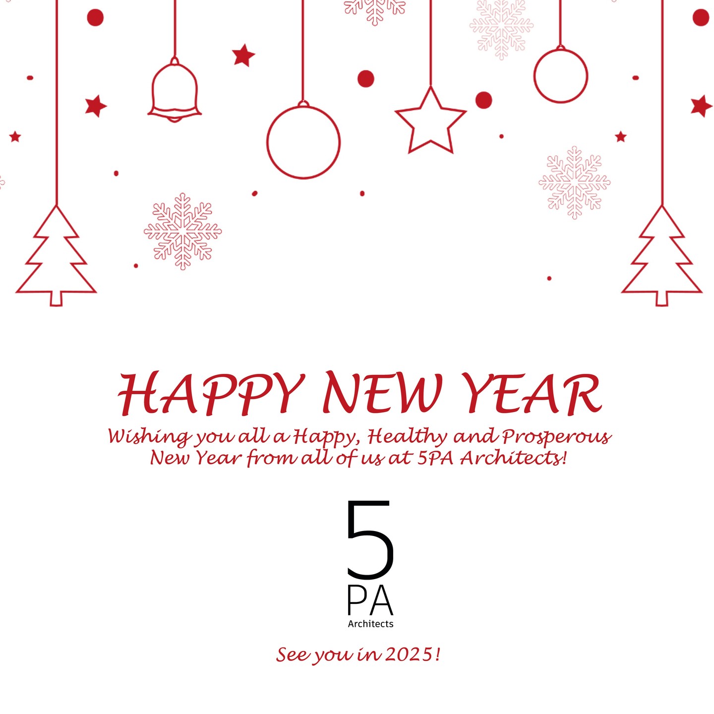 As the festive season is upon us, we at 5PA Architects would like to take a moment to express our heartfelt gratitude to all our clients, colleagues, associates and consultant teams for your trust, collaboration, and partnership throughout the year.
This year has been one of innovation, growth, and shared successes, and we couldn’t have achieved it without your support.
Your contributions have been instrumental in shaping the projects we deliver and the communities we impact.
As we look forward to the opportunities the new year will bring, we are excited to continue building together, leveraging creativity, insight, and collaboration to achieve extraordinary results.
We hope the holiday season brings you and your loved ones warmth and happiness.
#happynewyear #2025