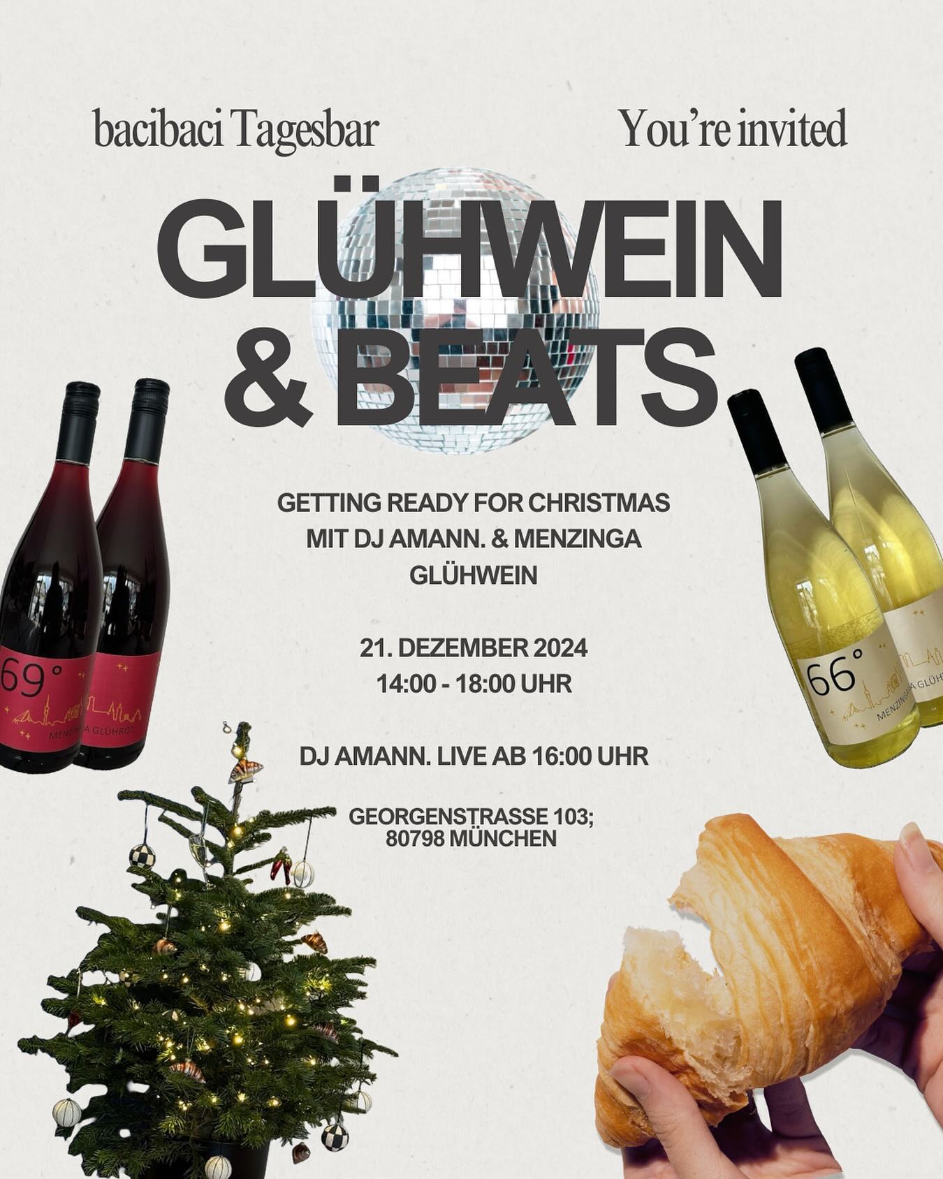 GLÜHWEIN & BEATS 🎅🏼🪩
Getting ready for Christmas
mit @amann.dj & @menzinger_weinladen
14 - 18 Uhr
DJ AMANN live ab 16 Uhr