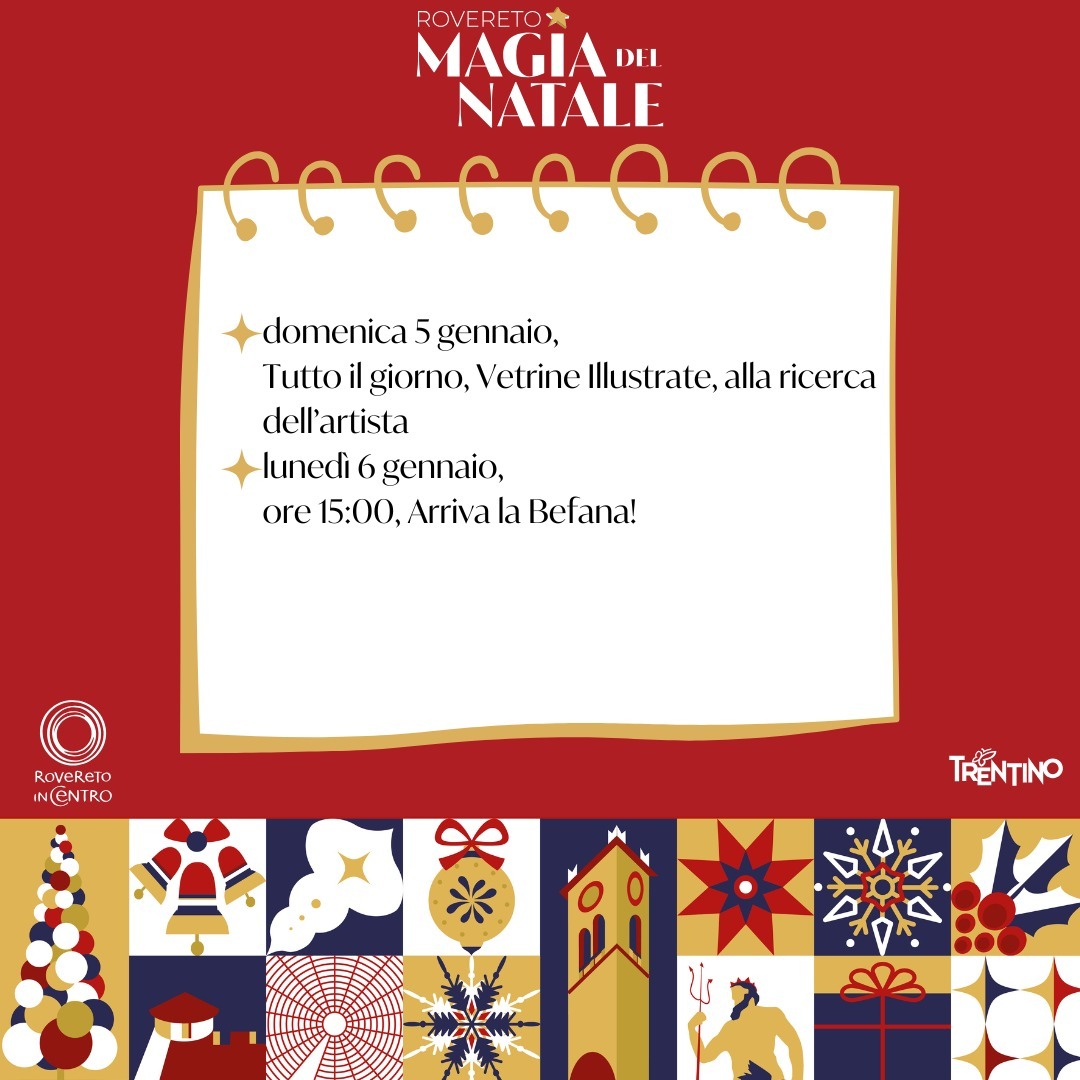🎄✨ Gli ultimi appuntamenti di Rovereto, Magia del Natale! 🎅❄️
Il nostro viaggio natalizio sta per concludersi, ma non temete: vi aspettiamo ancora per gli ultimi due appuntamenti magici! 🌟
🎁 La Befana sta per arrivare e noi la aspettiamo con tanto entusiasmo alla Casa di Babbo Natale! Lunedì prossimo sarà un giorno speciale, non mancate! 🎉
Siamo pronti a festeggiare insieme a voi l’ultimo atto di questa straordinaria avventura natalizia. Vi aspettiamo!
@visitrovereto
@confcommercio_vallagarina
@comunerovereto
@dolomitienergia
@cassaruralealtogardarovereto
@bancaperiltrentinoaltoadige