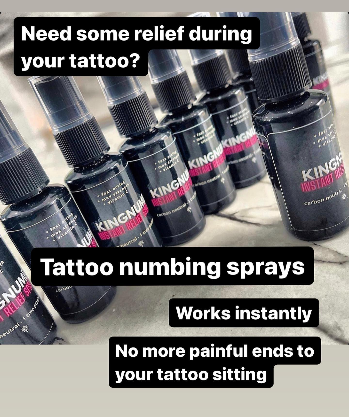 KINGNUMB INSTANT TATTOO RELIEF SPRAYS. From £9.99 no more painful tattoos! UK’s no1 tattoo sprays
