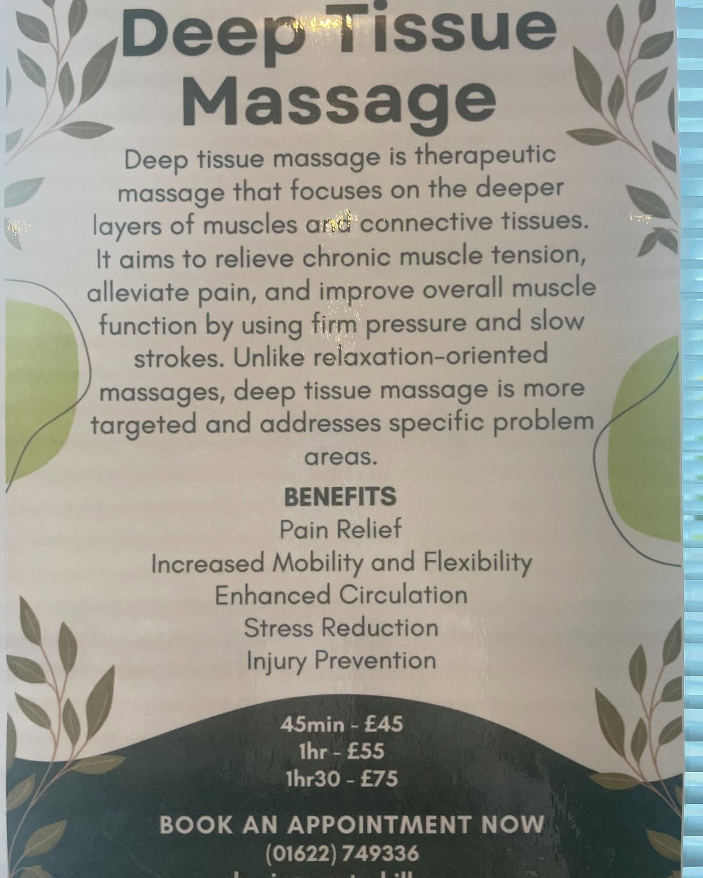 Why not spring into 2025 with a deep tissue massage? Or if you are having or have had a baby, how about a massage to get you feeling tiptop again? Contact Ellie at Westerhill physio 01622 749336