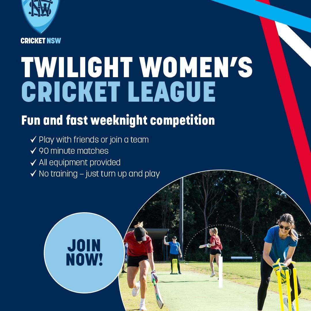 Women only, social, fun, 8 a side games. Lots of opportunities to bat and bowl in a fun, social way. Great way to connect with people to build friendships too.
6 or7 week programs starting soon in
• Sydney Northern Beaches – Manly
Come and join us for fun and fitness with friends.
Register below:
www.twilightwomenscricket.com