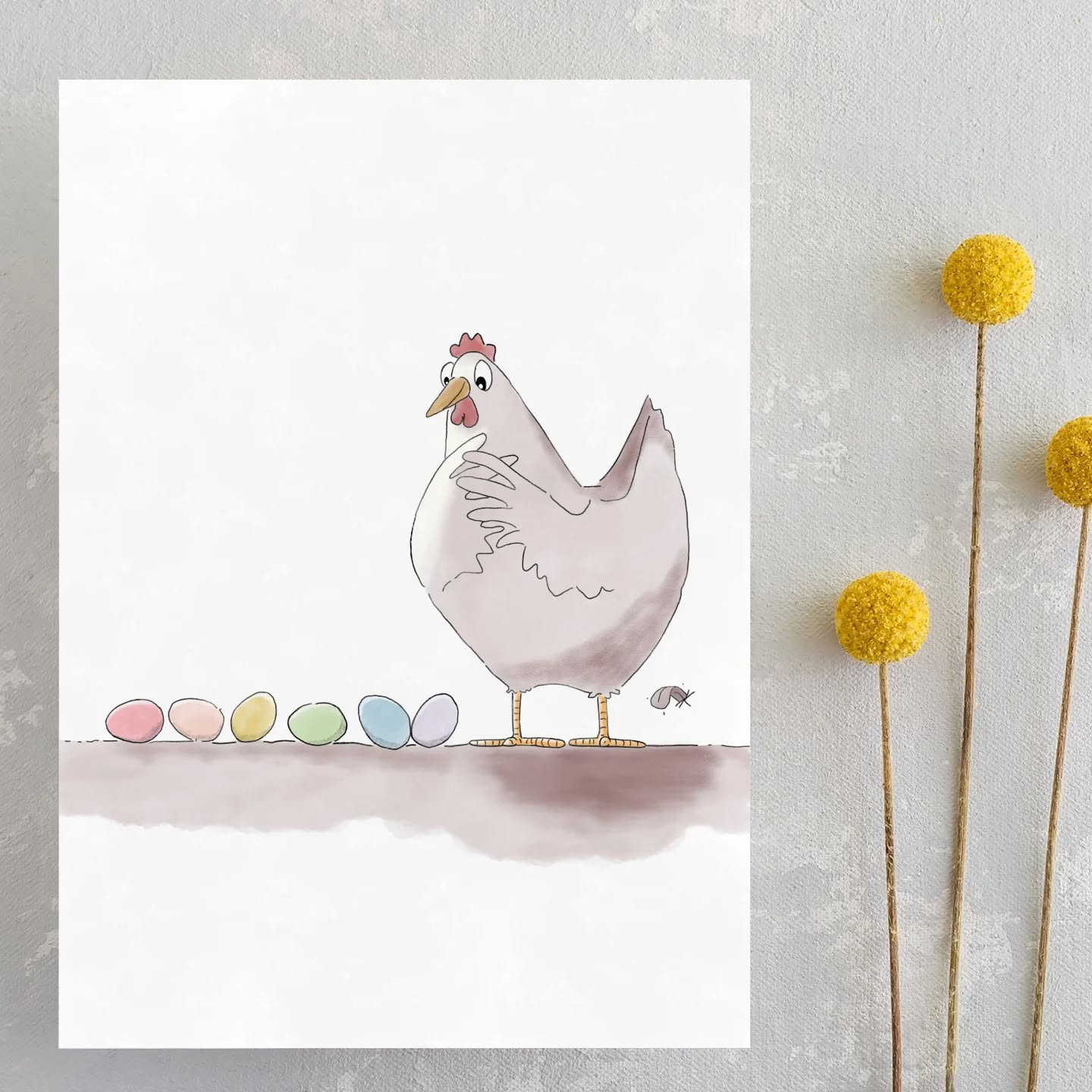 To add a little more peace of mind to anyone who might like the look, all designs are printed on premium linen 300gsm cardstock to make sure they look great from opening them up to taking them down after the event.
And if you like the image, why not cut down the centre line and pop in a frame for some multi use art!
#chickens #greetingscards #watercolour #cartoon #artwork