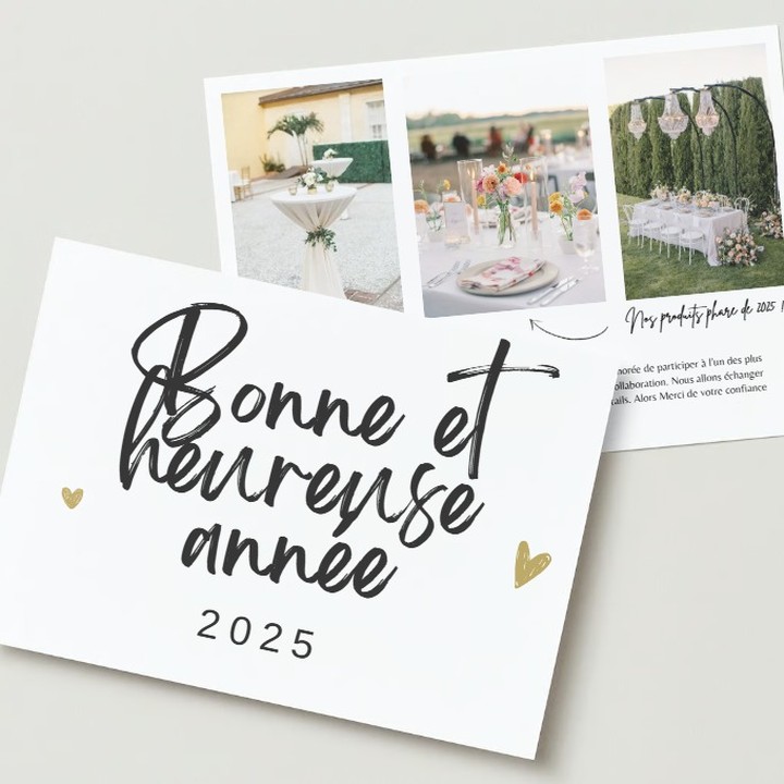 Une nouvelle année débute, et avec elle, une multitude de projets, d'idées et d'aventures qui n’attendent qu’à prendre vie.
Nous sommes remplis d’enthousiasme et de gratitude à l’idée de partager ces moments uniques avec vous.
Que cette année soit encore plus belle que la précédente, marquée par des réussites, des joies simples et des rêves réalisés.
Merci de continuer à nous accompagner dans cette belle aventure. Nous avons hâte de faire de 2025 une année inoubliable à vos côtés.
À très bientôt pour écrire ensemble une nouvelle page d’histoires et de bonheur !
Petit message à nos futurs mariés : Nous vous souhaitons une excellente nouvelle année et je suis heureuse et honorée de participer à l’un des plus beaux jours de votre vie. 2025 marque pour nous le début effectif de notre collaboration. Nous allons échanger plus régulièrement et dessiner ensemble votre joli jour dans les moindres détails. Alors Merci de votre confiance et à très vite!
A new year begins, bringing with it countless projects, ideas, and adventures waiting to come to life. We are filled with excitement and gratitude as we look forward to sharing these special moments with you.
May this year be even more beautiful than the last, filled with success, simple joys, and dreams come true.
Thank you for continuing to be part of this incredible journey. We can’t wait to make 2025 an unforgettable year together.
See you soon to write a new chapter of stories and happiness together!
A little message to our future newlyweds:
We wish you an excellent New Year, and I am thrilled and honored to be part of one of the most beautiful days of your life. 2025 marks the official start of our collaboration.
From now on, we’ll be communicating more frequently and designing your special day together, down to the finest details.
Thank you for your trust, and see you very soon!