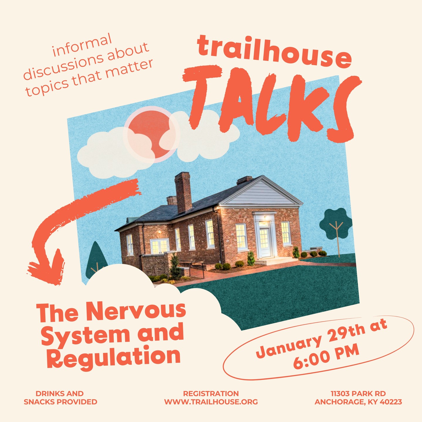 We’re excited to announce Trailhouse Talks, a monthly series designed to bring parents, therapists, and educators together to learn, connect, and grow. Each talk features expert-led presentations, Q&A sessions, wine, snacks, and thoughtful discussions on neurodiversity-affirming topics.
Our first talk:
The Nervous System and Regulation
Date: Wednesday, January 29, 2025
Time: 6 PM
Presenter: Brenda MacMillan, joined by Abbey MacMillan and Caraline Baughman for Q&A.
Learn how understanding the nervous system supports behaviors, emotions, and relationships. We’ll share practical strategies for co-regulation and creating safe, affirming environments.
Coming up next:
February 26: Affirming AAC Best Practices
March 19: PDA and a Nervous System Approach
Tickets: $35 members / $50 guests. Group rates available. Adults only.
Email Mary at mary@trailhouse.org for details. Tickets available at www.trailhouse.org.
Join us for an evening of learning and connection in a space that values authenticity and understanding.
