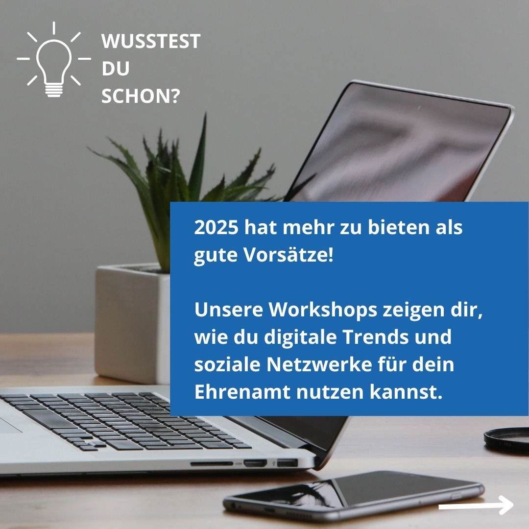 2025 wird digital – Sei dabei!
Erweitere dein Wissen und entdecke, wie digitale Tools deinen Verein stärken können. In unseren kostenfreien Workshops erwarten dich spannende Themen:
Workshop: Soziale Netzwerke nutzen
Wann: Donnerstag, 13. Februar 2025, 17:30 – 20:30
Wo: Buntes Haus, Rathausstr. 10, 83714 Miesbach
Lerne, wie du Plattformen wie Instagram und Facebook gezielt einsetzt – von Hashtags bis Community-Management.
Workshop: Künstliche Intelligenz
Wann: Dienstag, 3. Juni 2025, 17:30 – 20:30
Wo: Buntes Haus, Rathausstr. 10, 83714 Miesbach
Verstehe die Grundlagen von KI, entdecke Anwendungsbeispiele und erfahre, wie KI-Tools wie ChatGPT deine Vereinsarbeit erleichtern können.
Anmeldung erforderlich! Die Teilnehmerzahl ist begrenzt.
Melde dich jetzt an unter info@nea-mb.de oder finde weitere Informationen auf unserer Website: www.nea-mb.de
Über digital verein(t):
Das Projekt „digital verein(t)“ wird von der lagfa bayern e.V. in Kooperation mit Deutschland sicher im Netz e.V. durchgeführt und durch das Bayerische Staatsministerium für Digitales gefördert.
@digitalvereint @digitalbayern
#digitalvereint #sozialenetzwerke #künstlicheintelligenz #NEAvernetzt