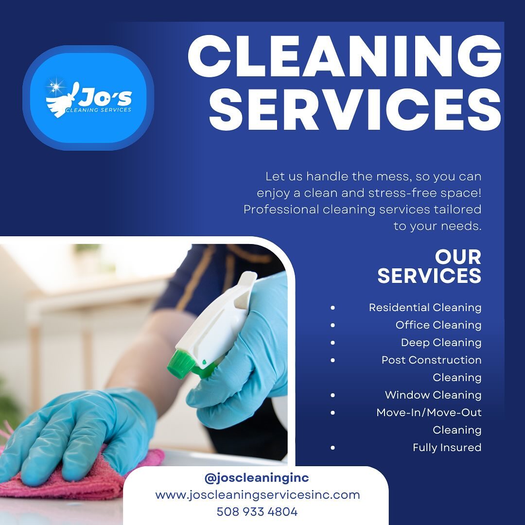 📞 Need a spotless cleaning for your home?
We at Jo Cleaning Services are ready to transform your space! ✨
➡ Fast and efficient service ➡ Customized cleaning ➡ Trained and reliable professionals
🔹 Get in touch with us today!
📲 Call or text us at: +1 508 933 4804
🌐 Check out our website: www.jocleaningservicesinc.com
💬 We’re here and ready to help you!
#HouseCleaning #ProfessionalCleaning #CleaningServices #CleanHome #QualityCleaning